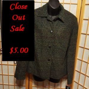 NWT Sag Harbor Green Tweed Lined Blazer
